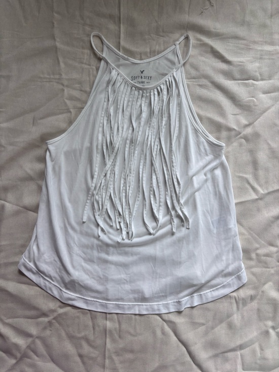 American Eagle Outfitters Tops - American Eagle Outfitters White Fringed Sleeveless Tank